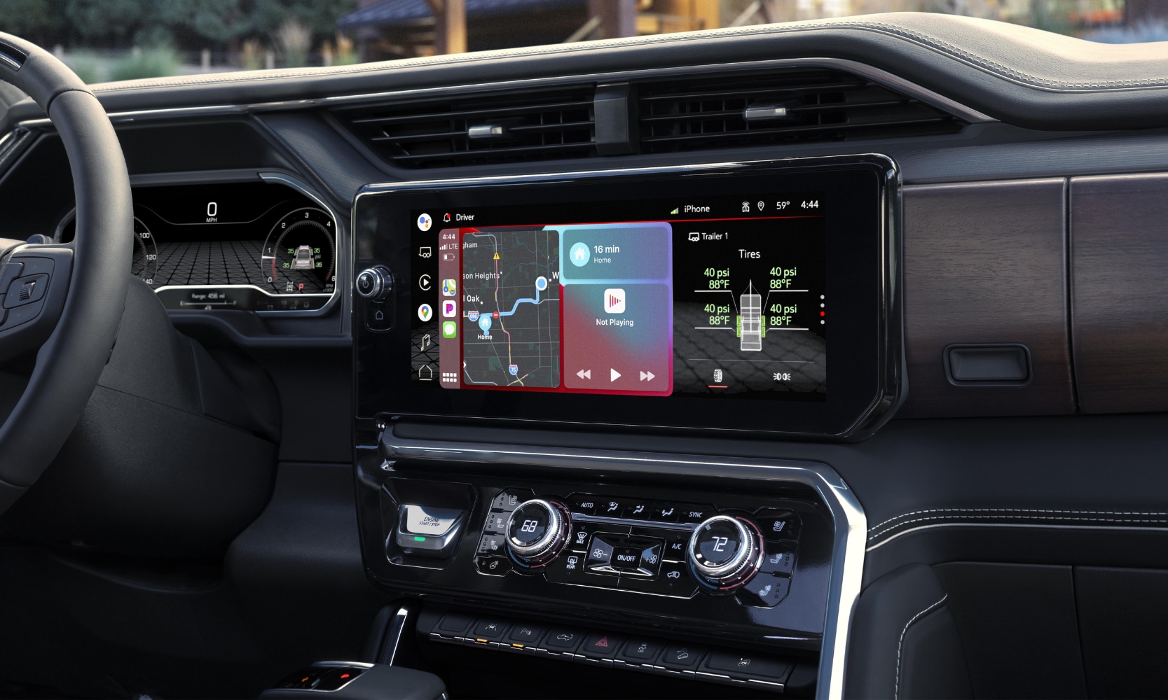 Close up view of the new touchscreen infotainment system inside the 2022 GMC Sierra 1500 pickup truck