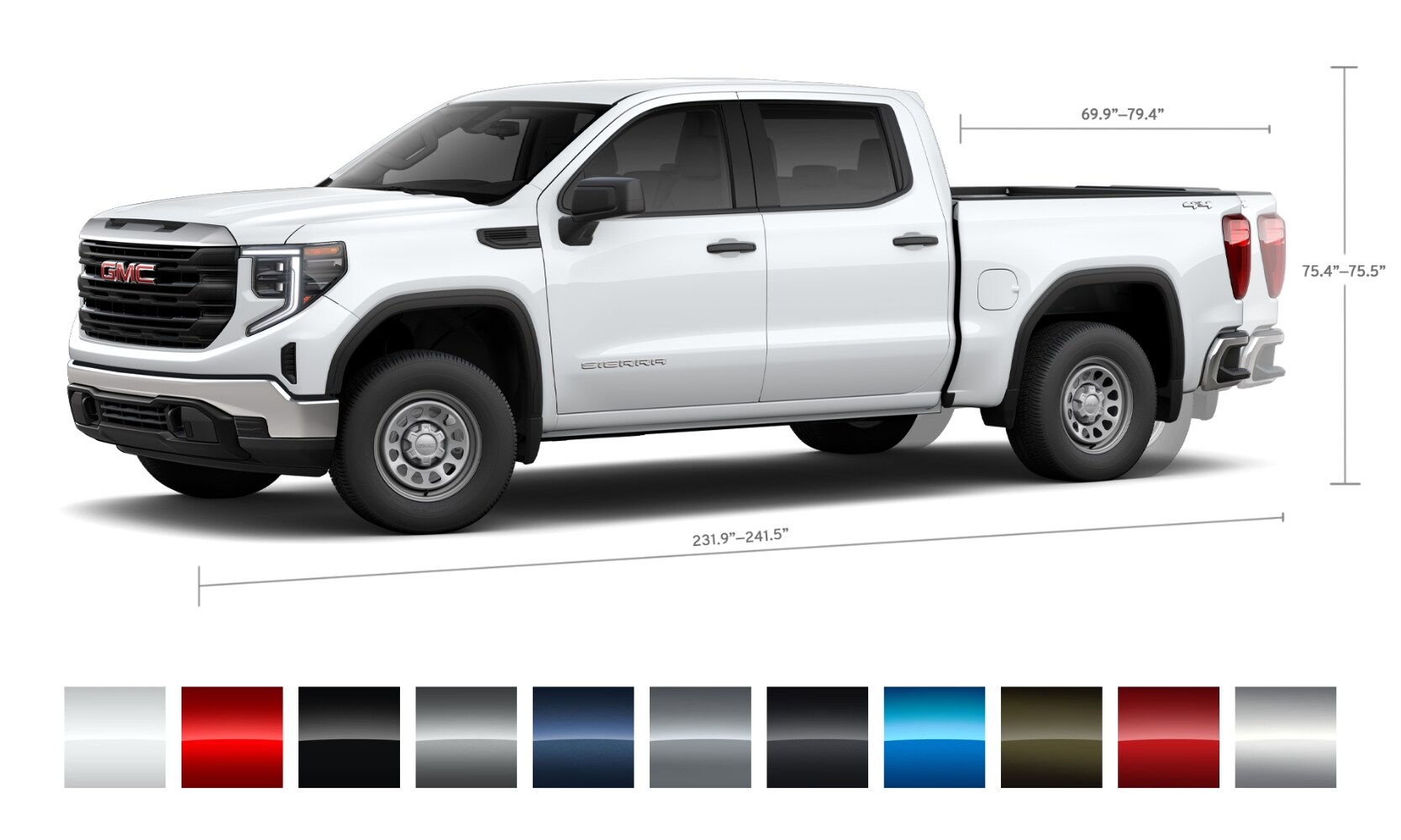 Image comparing the 2024 GMC Sierra 1500 Size and Colors