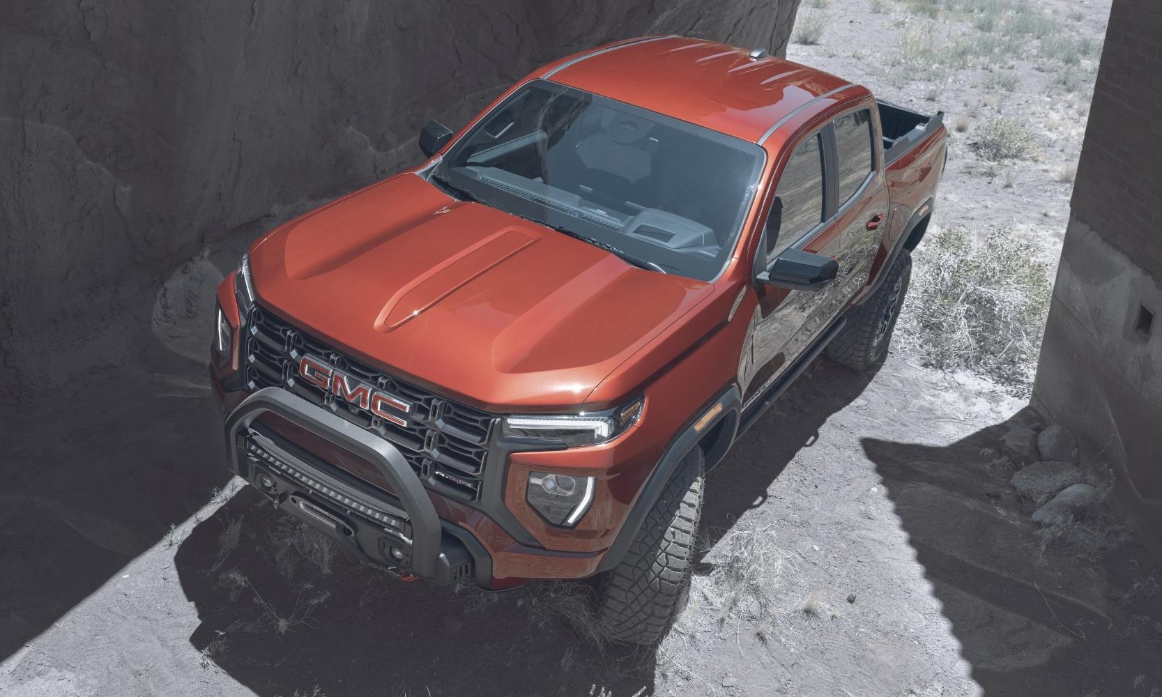 Front aerial view of the all-new 2023 GMC Canyon AT4X truck