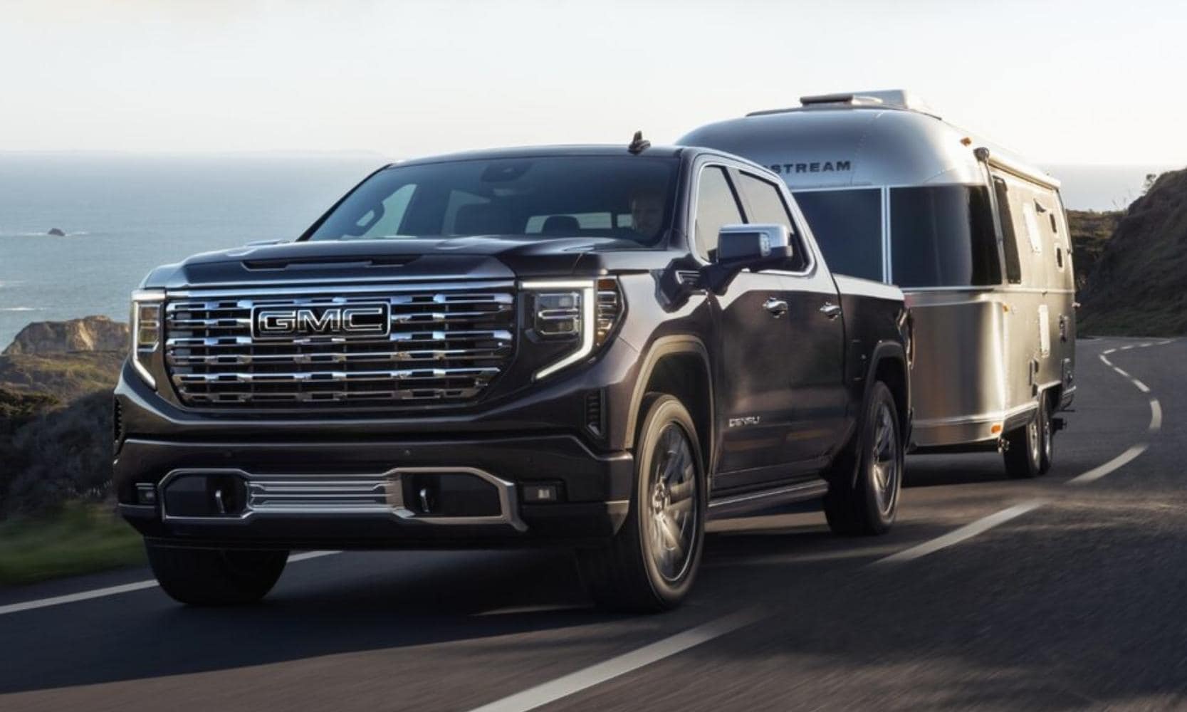 2022 GMC Sierra 1500 Denali Ultimate towing an Airstream trailer
