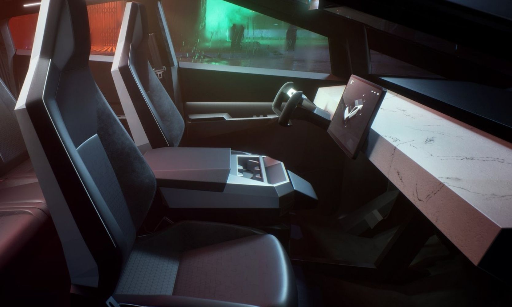 Front interior design inside the Tesla Cybertruck