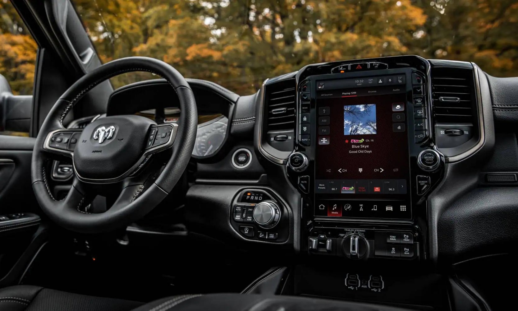 Interior look of the 2022 Dodge Ram 1500 truck seen from the center console