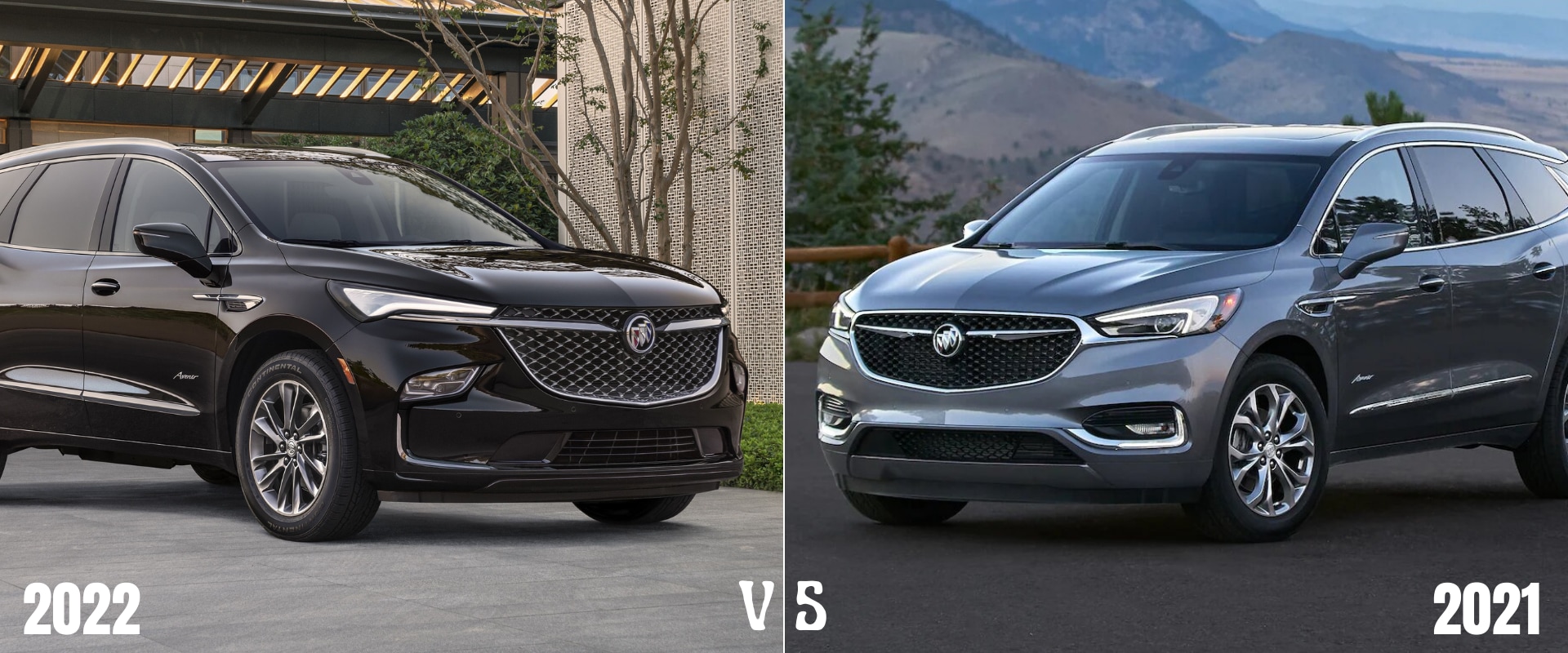 Exterior comparison of the 2022 Buick Enclave next to the 2021 Buick Enclave