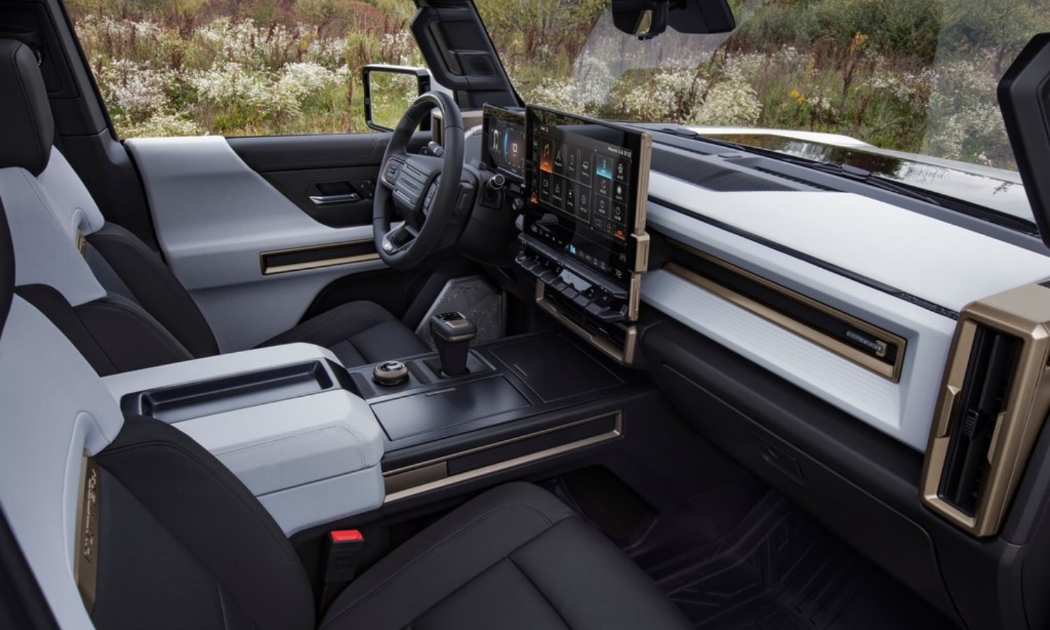 A look inside the new 2022 GMC Hummer EV Truck as you enter the passenger side door