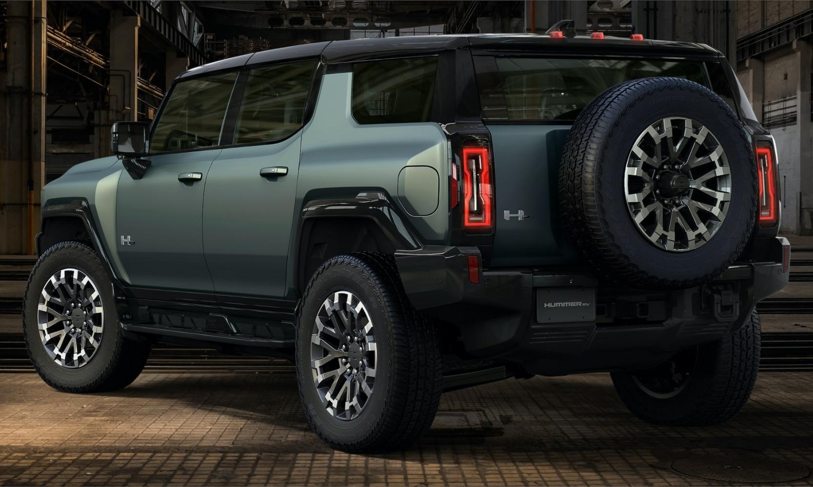 Rear exterior view of the 2024 GMC Hummer EV SUV