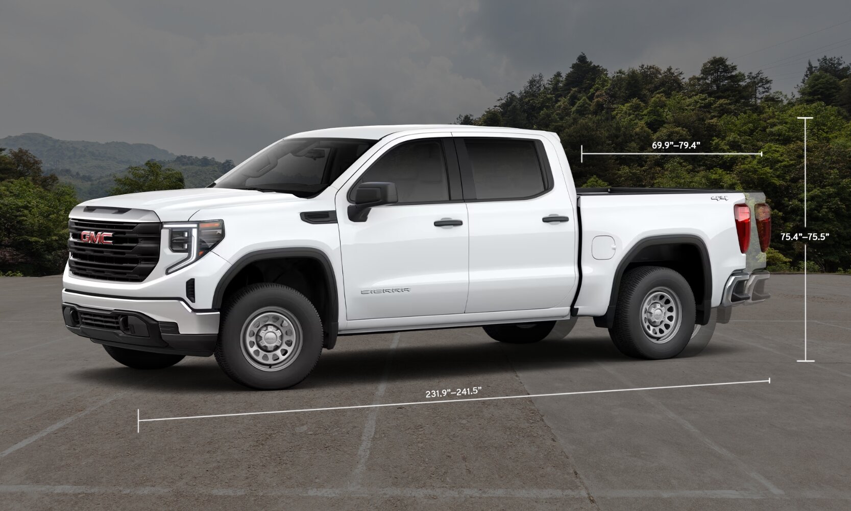 Image showing the exterior dimensions and sizes of the 2025 GMC Sierra 1500 truck