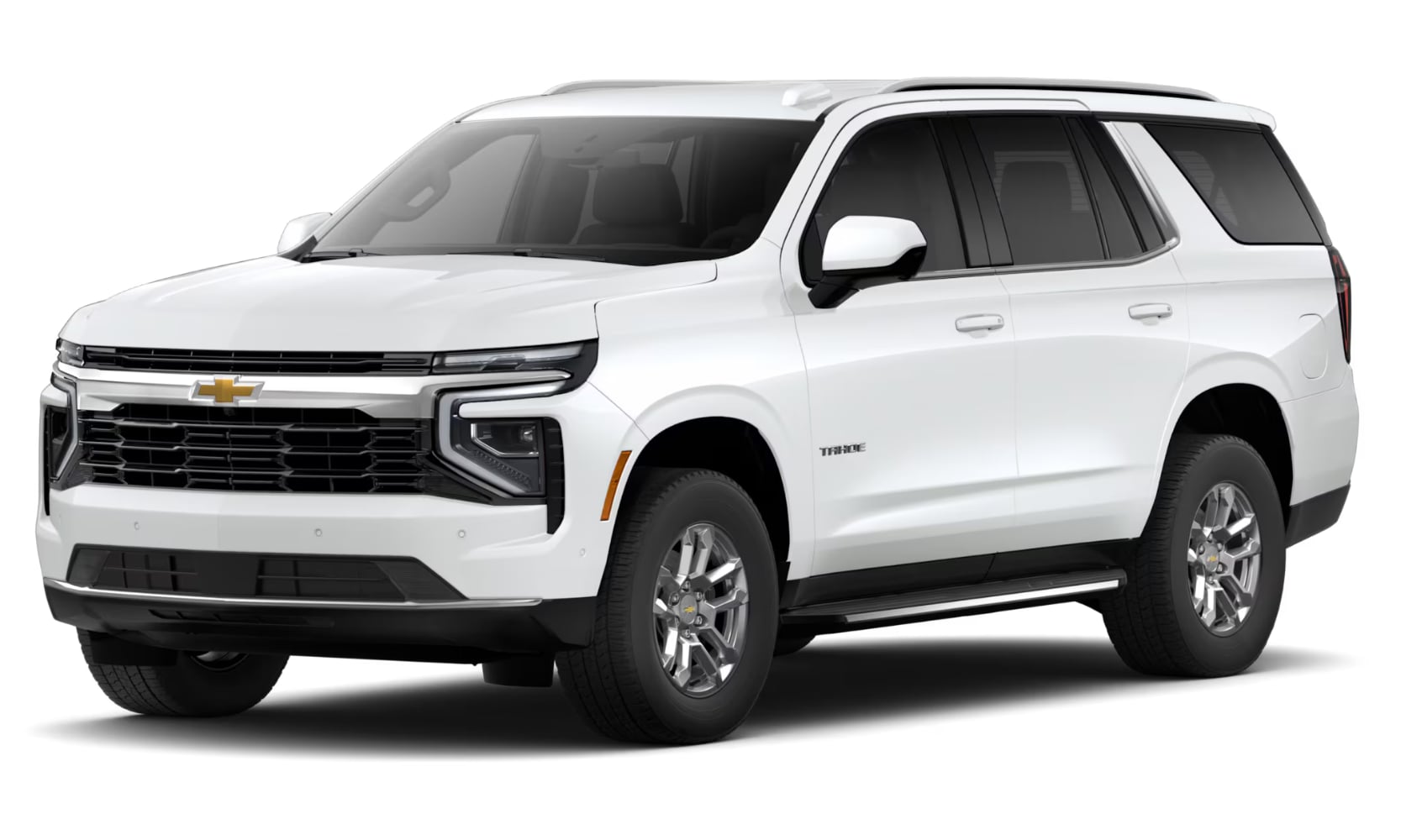 Exterior front angle image of a 2026 Chevy Tahoe LS parked on a white background