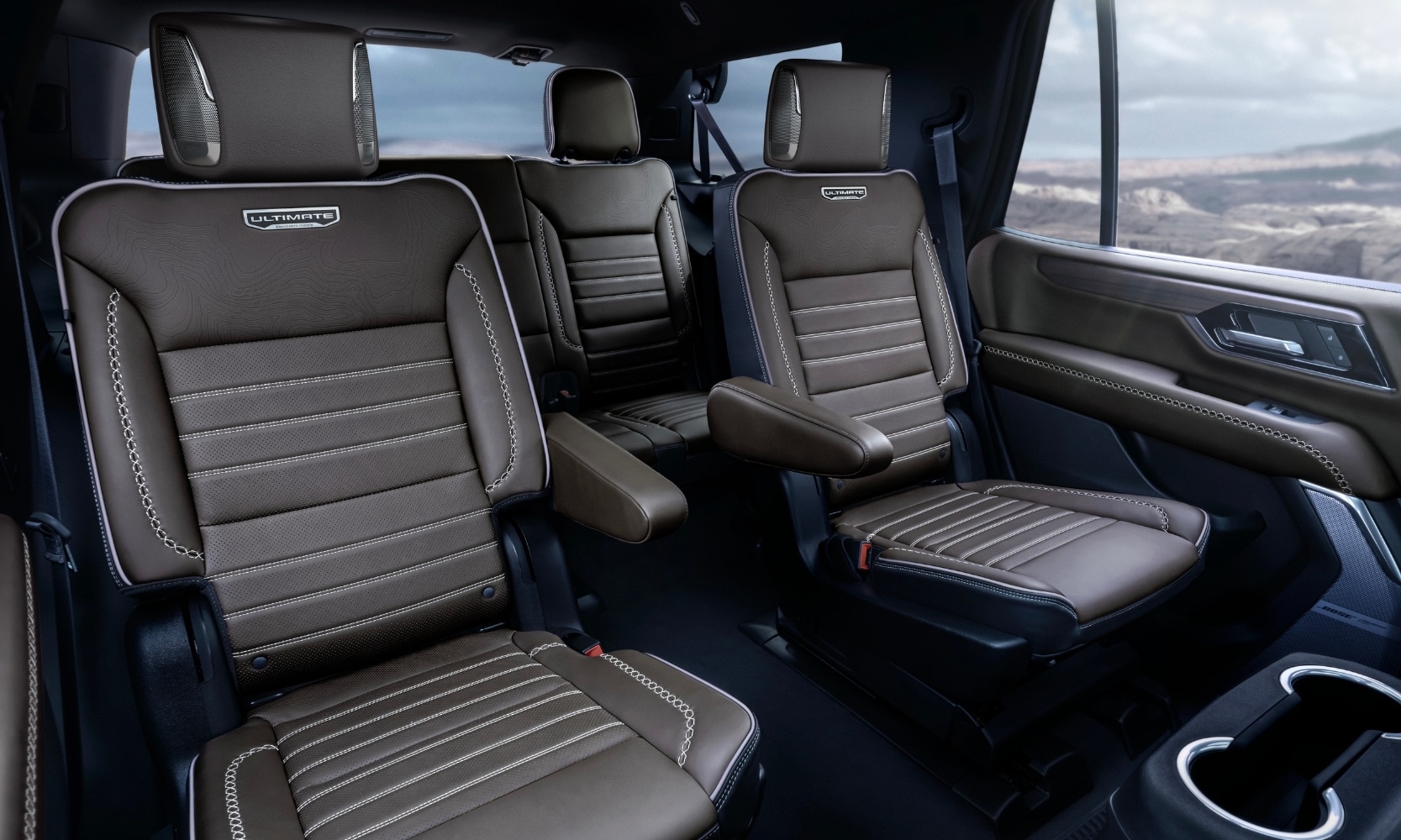 Rear interior seating configuration inside the 2025 GMC Yukon SUV