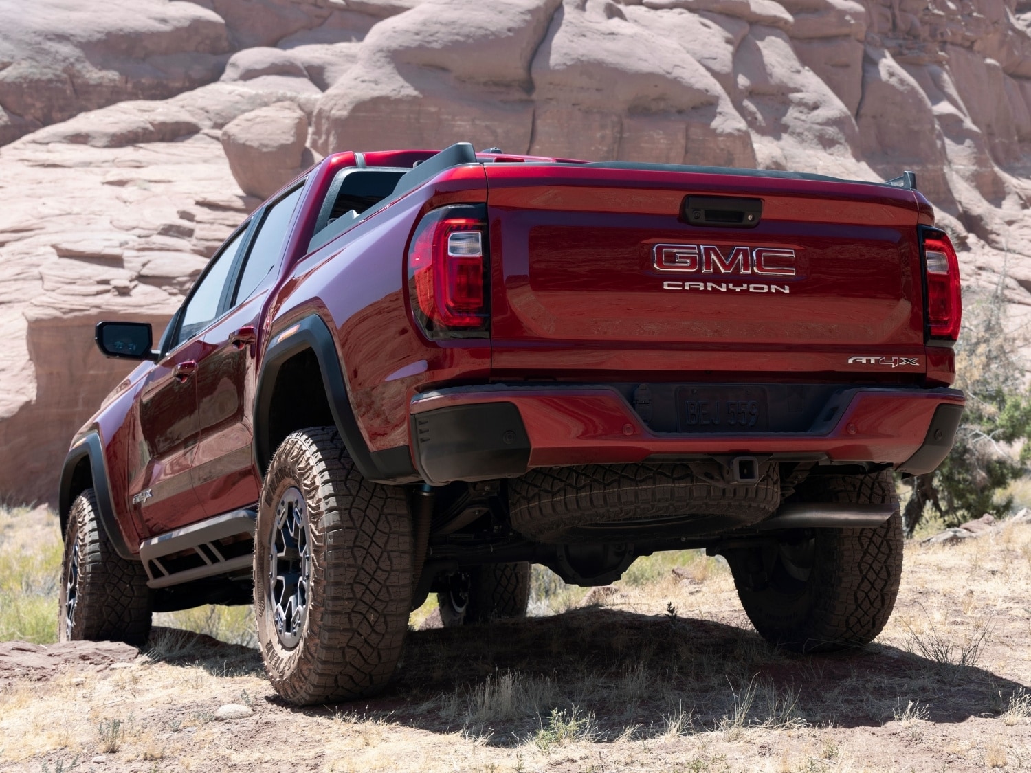 rear exterior of a red 2025 GMC Canyon truck