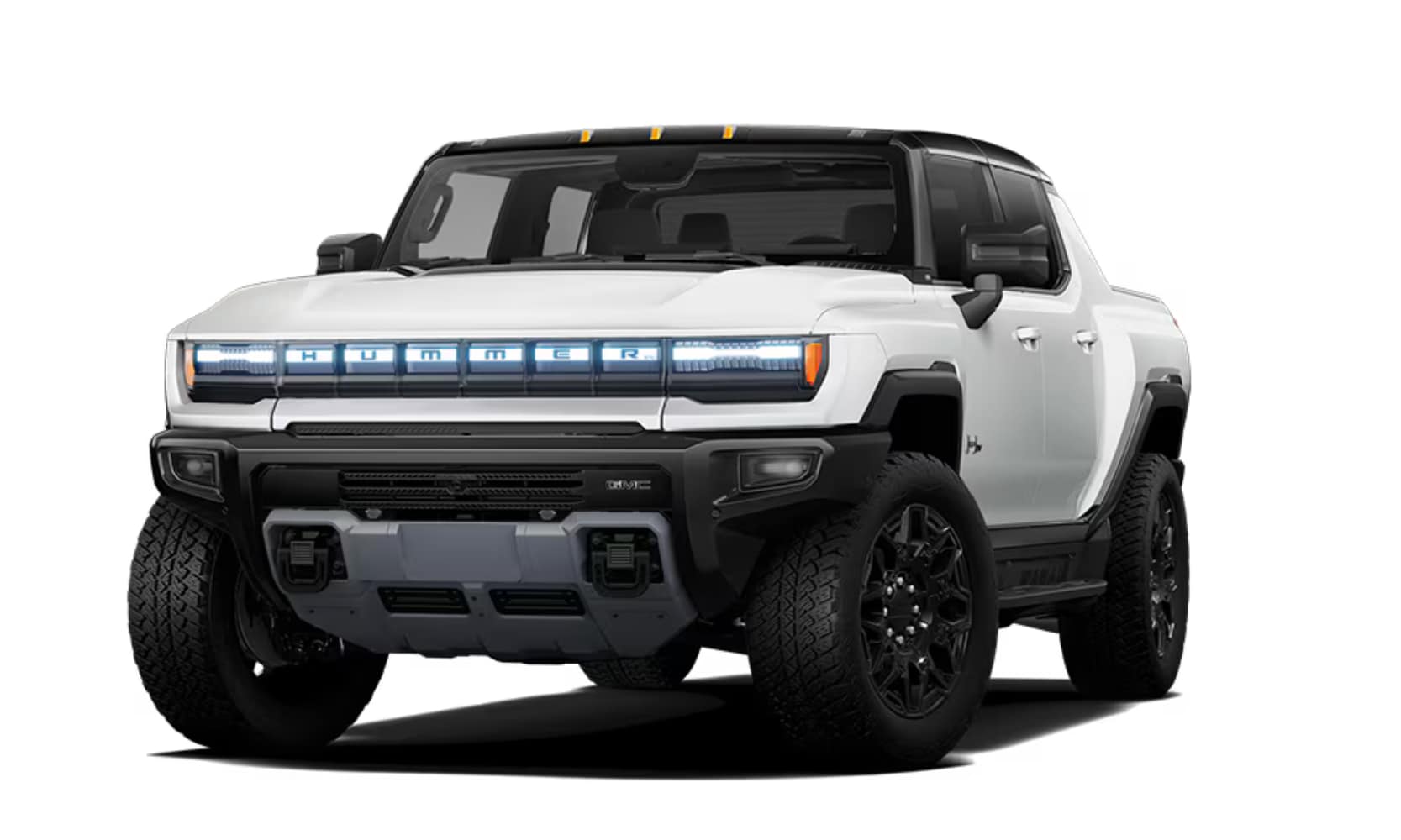Front exterior image of a white 2026 GMC Hummer EV Pickup 2X parked on a white background