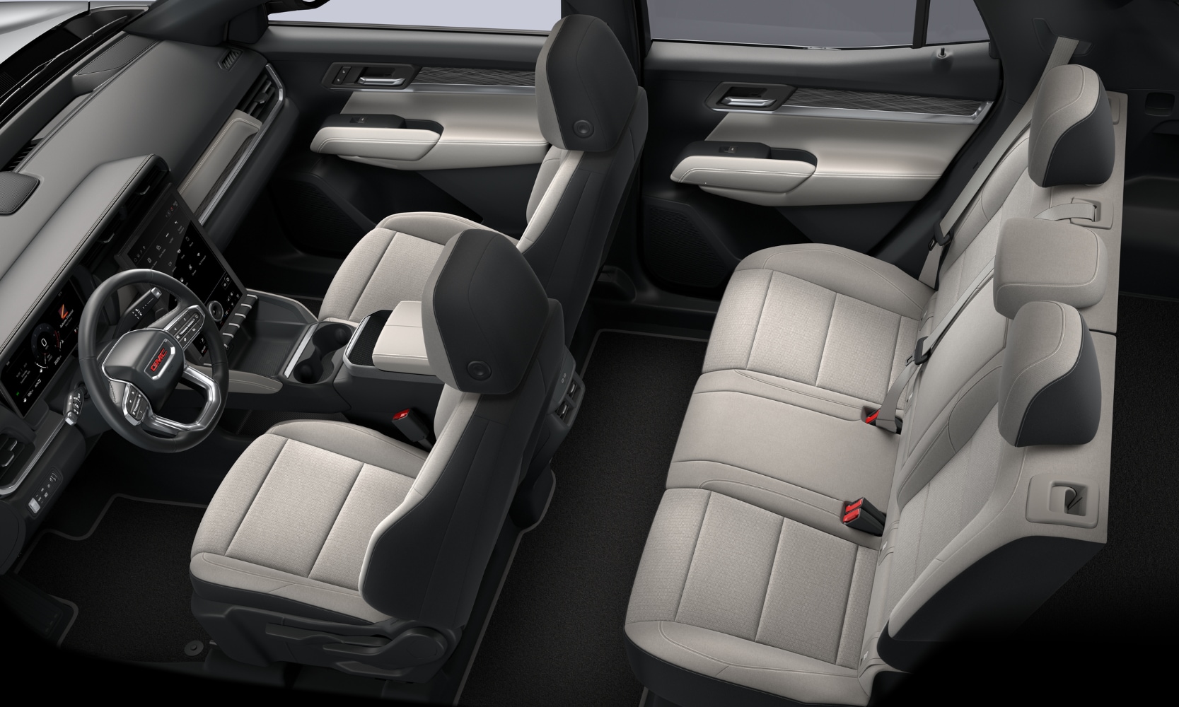 Interior image of a 2025 GMC Terrain two-row white leather seating