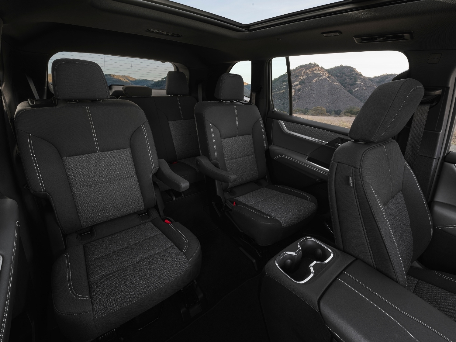 view of the 3rd row interior seating inside the 2025 GMC Acadia
