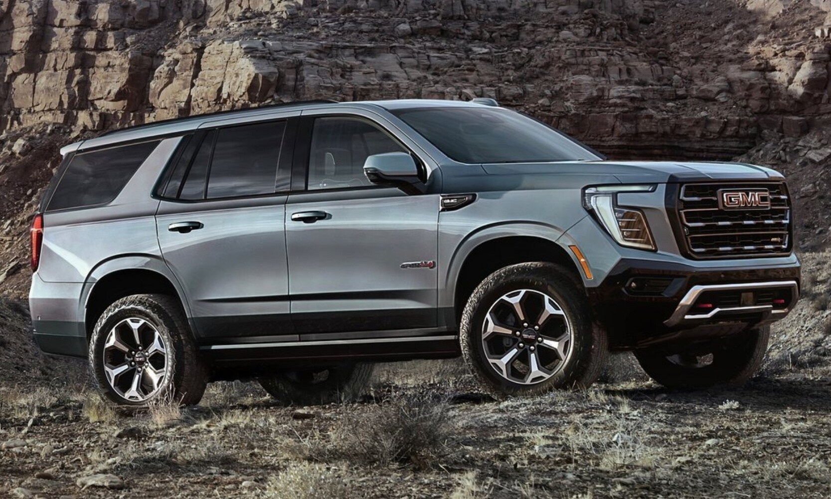 Passenger side angle of a 2025 GMC Yukon AT4