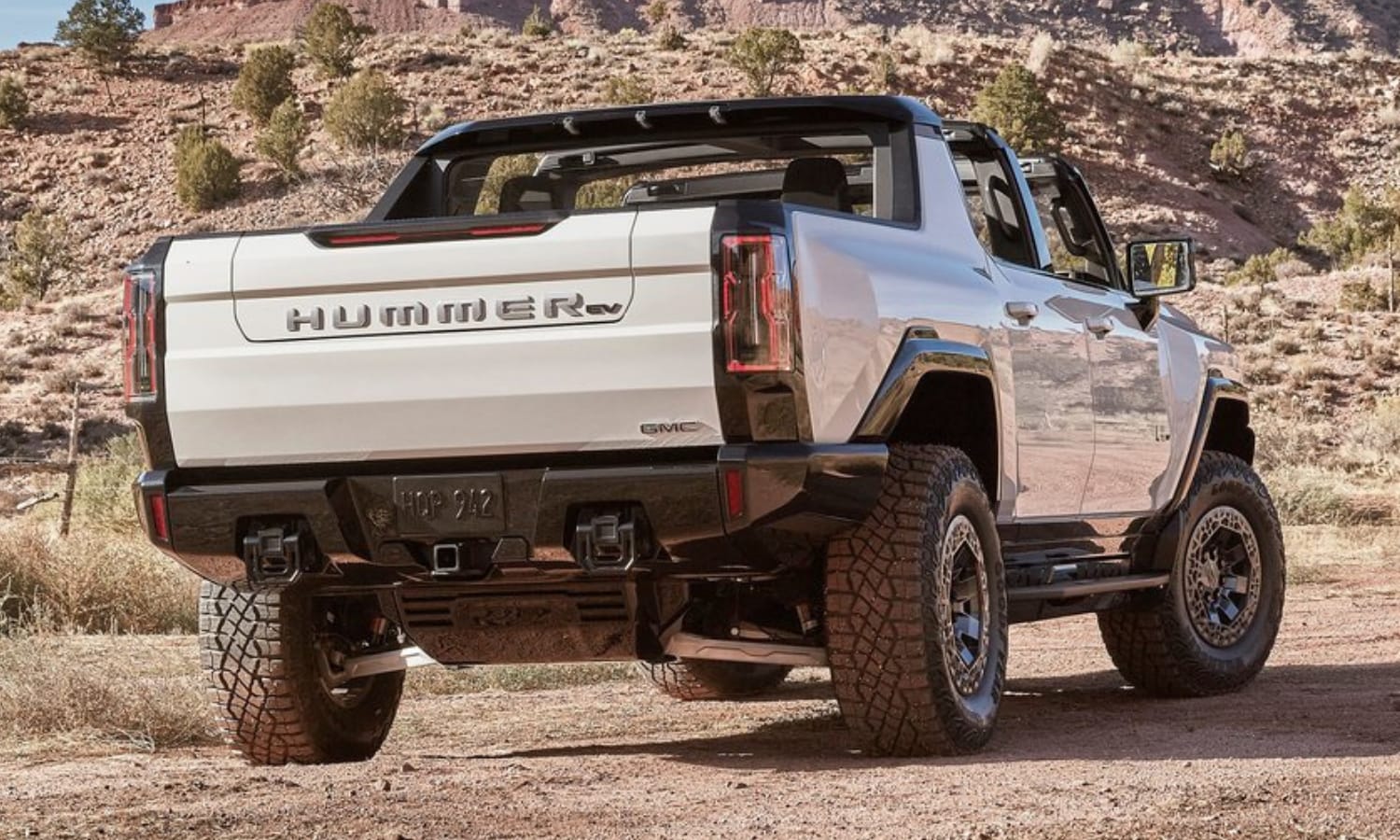 Rear exterior view of the new 2022 GMC Hummer EV Truck