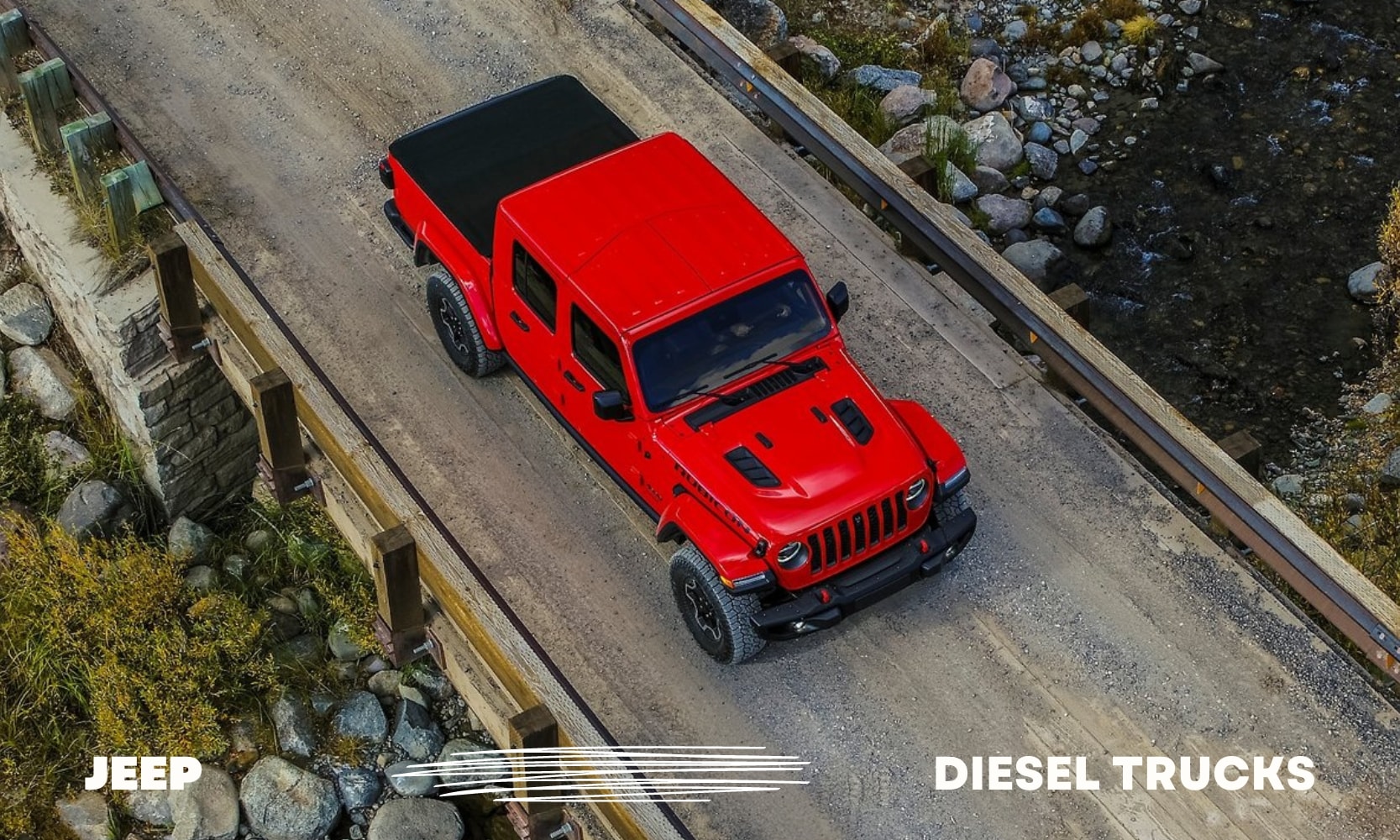 Jeep Gladiator diesel truck with the words Jeep Diesel trucks overlay on the image