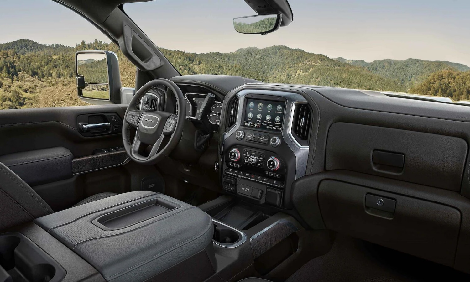 Front interior cabin design inside the all-new 2022 GMC Sierra heavy duty truck