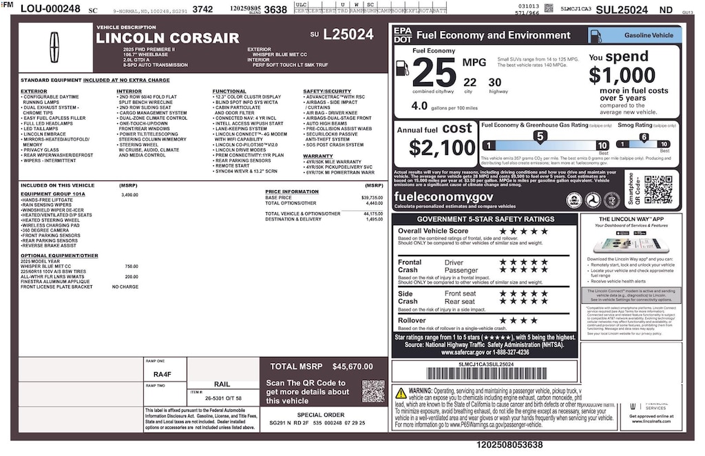 Certified 2025 Lincoln Corsair Premiere SUV