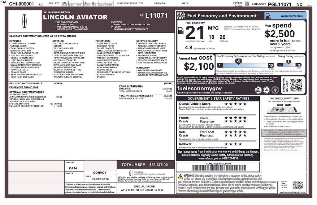 Certified 2023 Lincoln Aviator Standard SUV