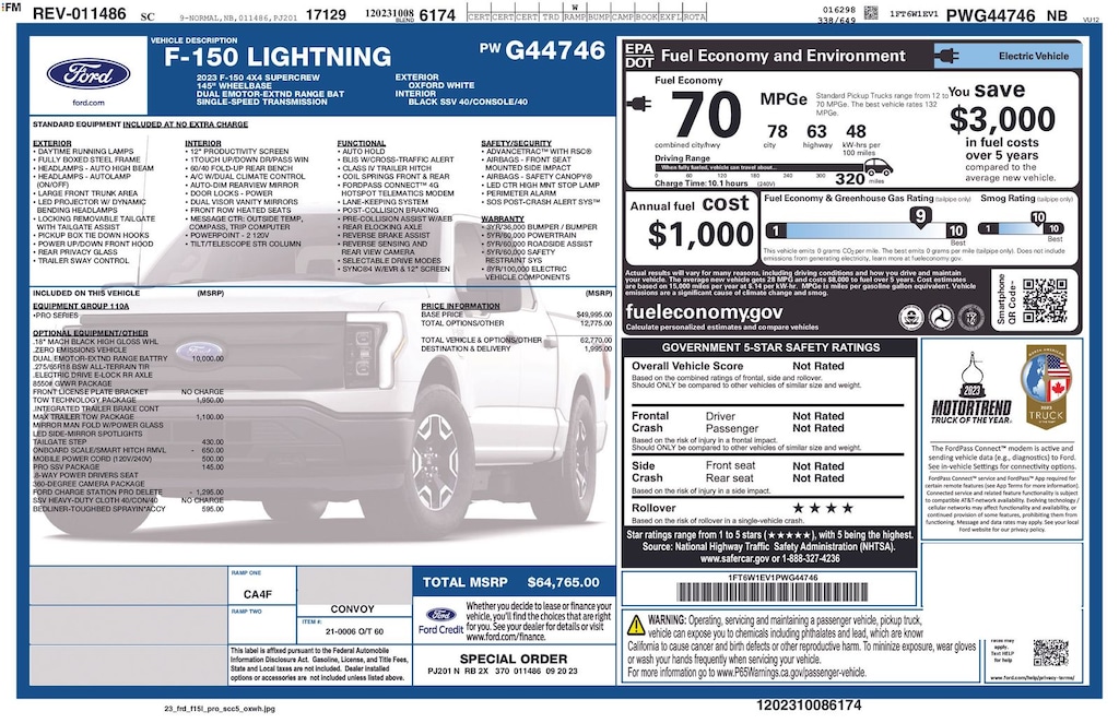 New 2023 Ford F-150 Lightning Pro Truck