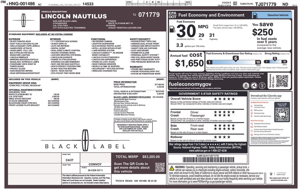 New 2026 Lincoln Nautilus Black Label SUV