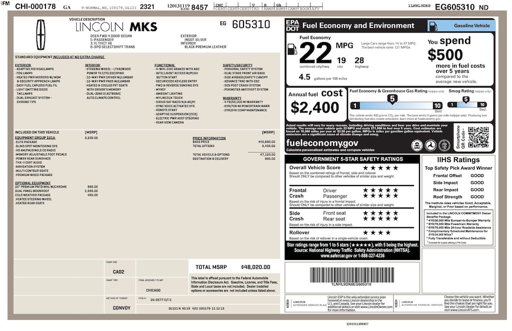 Used 2014 Lincoln MKS Base Sedan