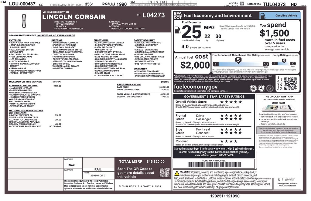 New 2026 Lincoln Corsair Premiere SUV