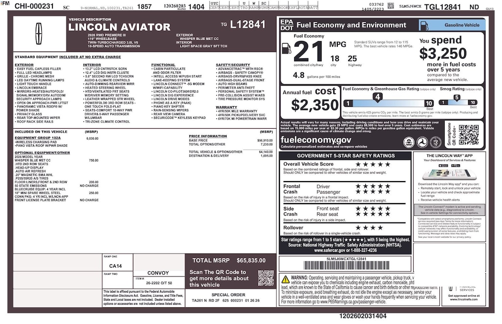 Used 2026 Lincoln Aviator Premiere SUV