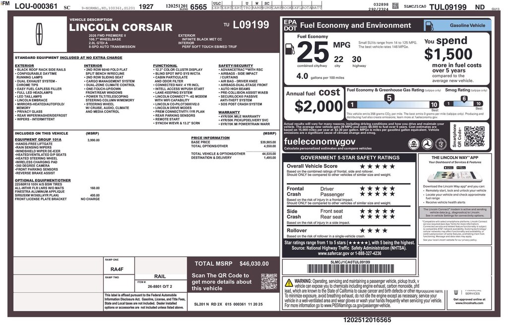 New 2026 Lincoln Corsair Premiere CROSSOVERS
