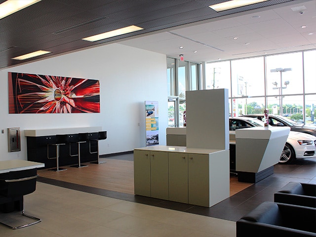 Audi Fort Wayne showroom with paintings
