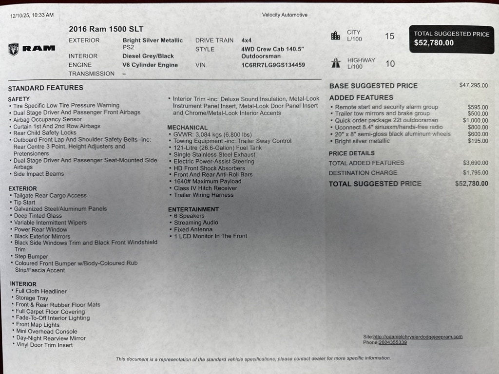 Used 2016 Ram 1500 Outdoorsman Truck Crew Cab