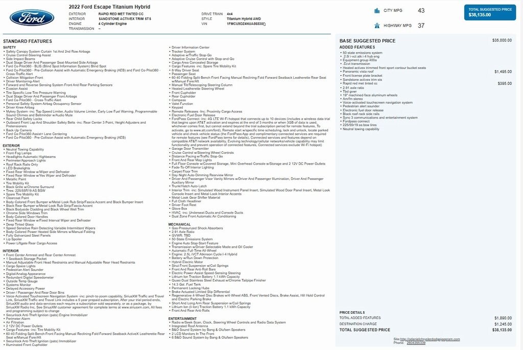 Used 2022 Ford Escape Titanium Hybrid SUV