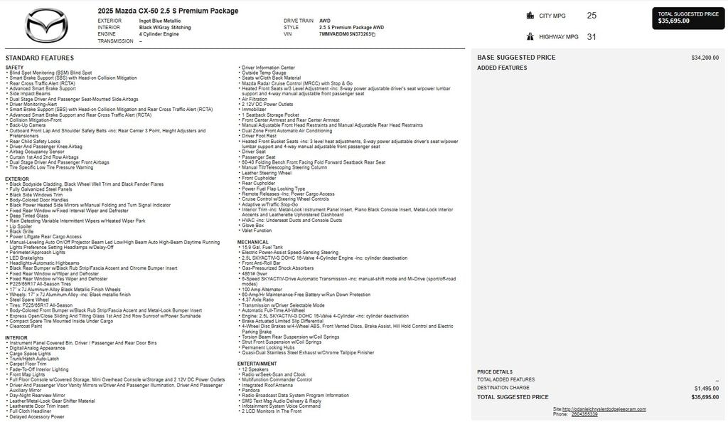 Used 2025 Mazda CX-50 2.5 S Premium Package SUV