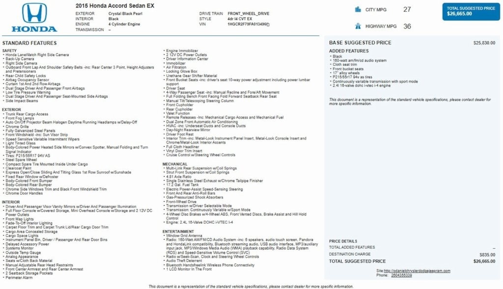 Used 2015 Honda Accord EX Sedan