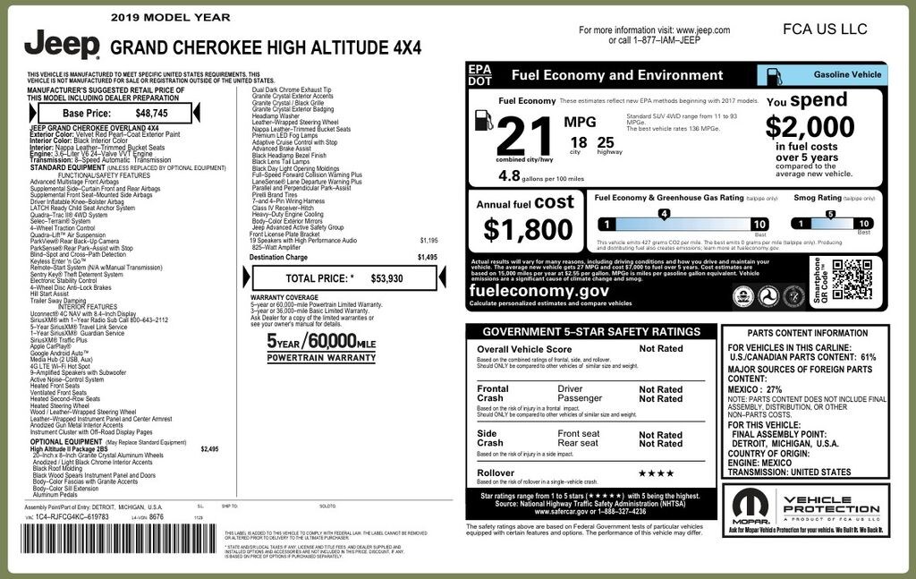 Used 2019 Jeep Grand Cherokee High Altitude SUV
