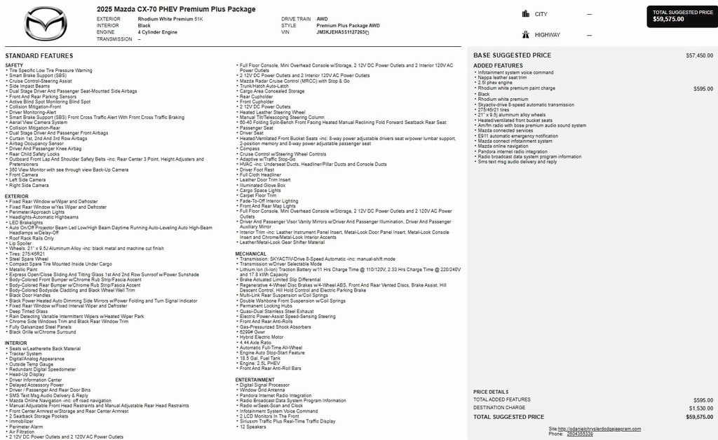 Used 2025 Mazda CX-70 Phev Premium Plus SUV