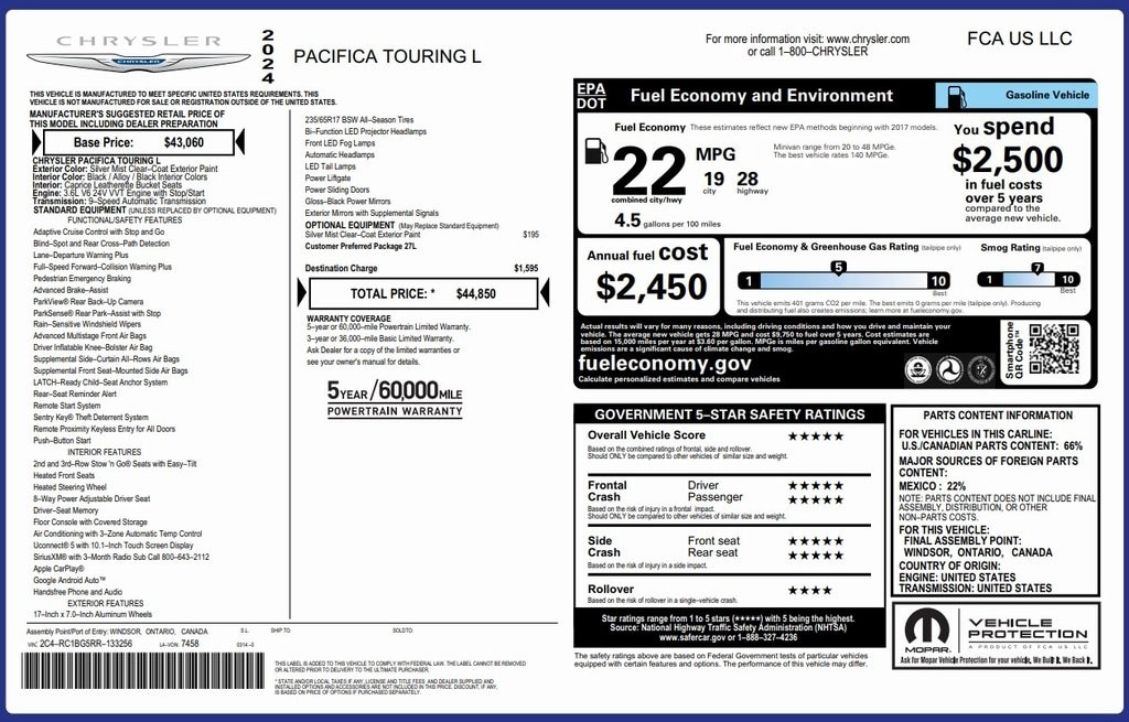 2024 Chrysler Pacifica Touring L's photo