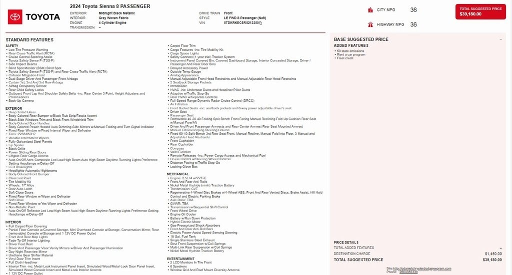 Used 2024 Toyota Sienna LE Van Passenger Van