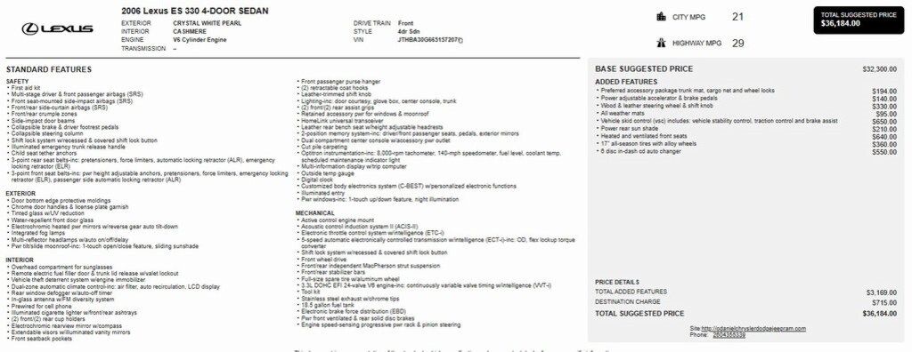 Used 2006 Lexus ES 330 Sedan