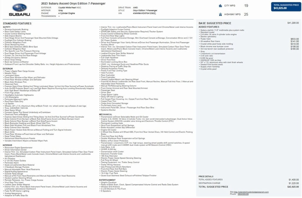 Used 2023 Subaru Ascent Onyx Edition SUV