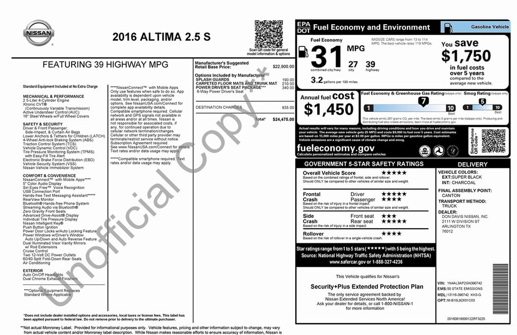 2016 Nissan Altima S