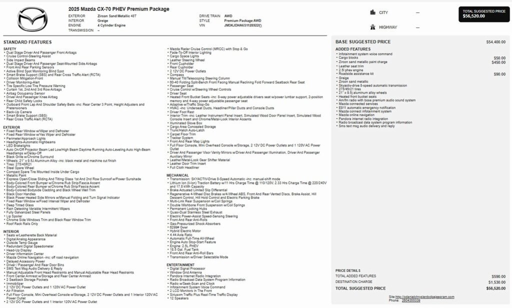 Used 2025 Mazda CX-70 Phev Premium SUV