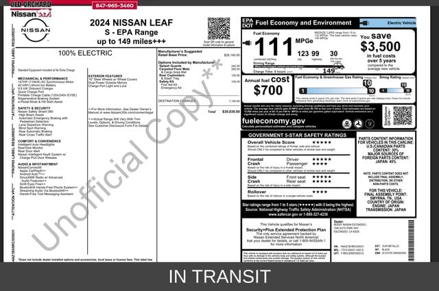 Used 2024 Nissan LEAF S with VIN 1N4AZ1BV8RC555031 for sale in Skokie, IL