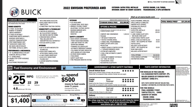 Used 2022 Buick Envision Preferred with VIN LRBFZMR47ND124262 for sale in Skokie, IL