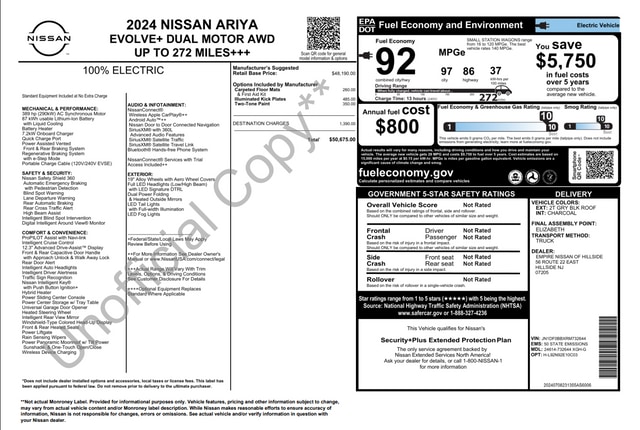 Used 2024 Nissan ARIYA Evolve+ with VIN JN1DF0BBXRM732644 for sale in Skokie, IL