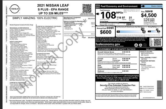 Used 2021 Nissan Leaf S Plus with VIN 1N4BZ1BV9MC552507 for sale in Skokie, IL