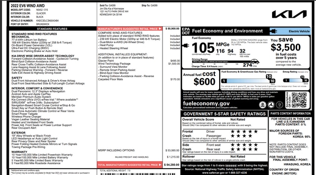 Used 2022 Kia Ev6 Wind with VIN KNDC3DLC3N5043484 for sale in Skokie, IL