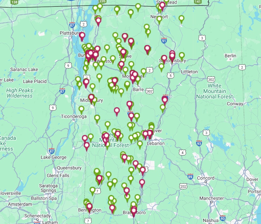 2024 Map of EV Charging Stations in Vermont