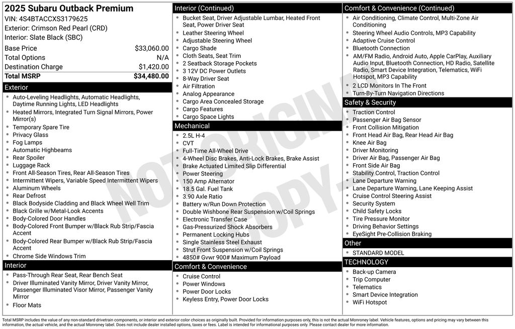 Image of 2025 Subaru Outback Premium SUV