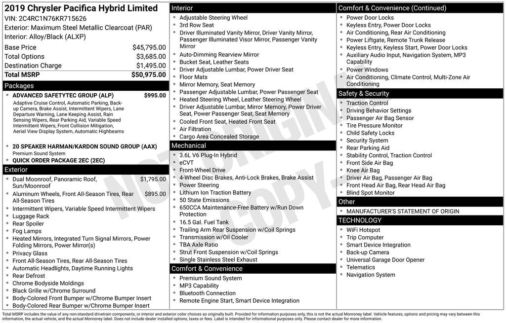 Used 2019 Chrysler Pacifica Hybrid Limited