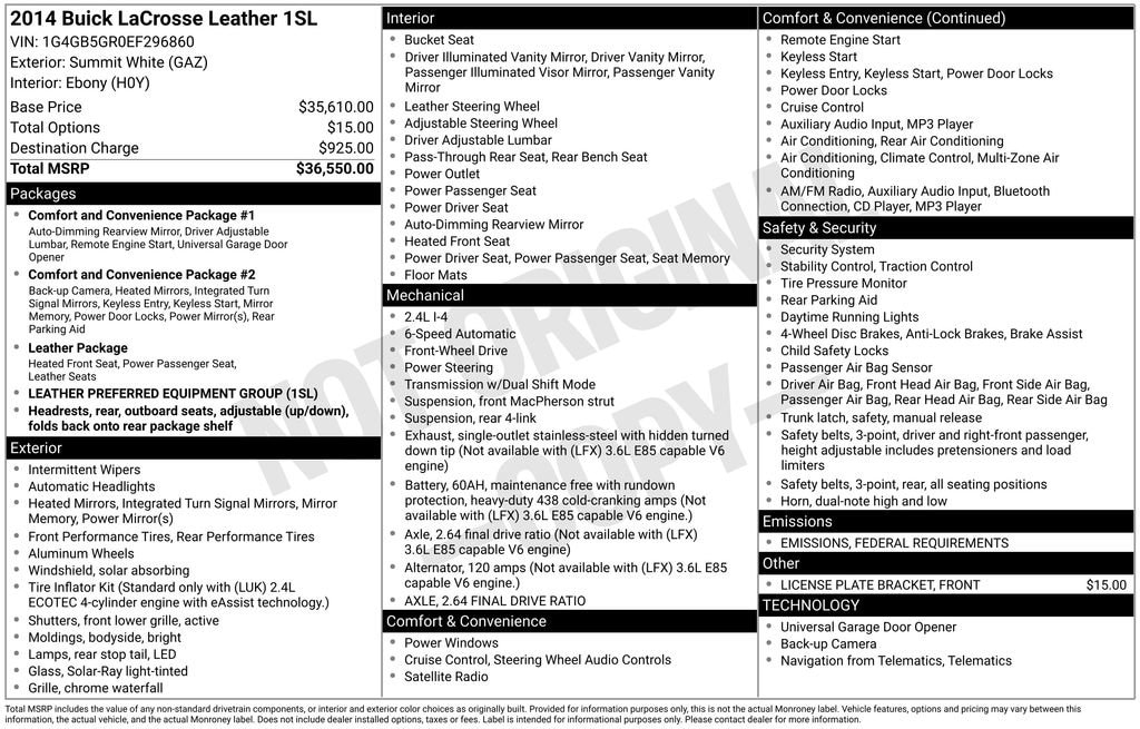 Used 2014 Buick Lacrosse Leather Car